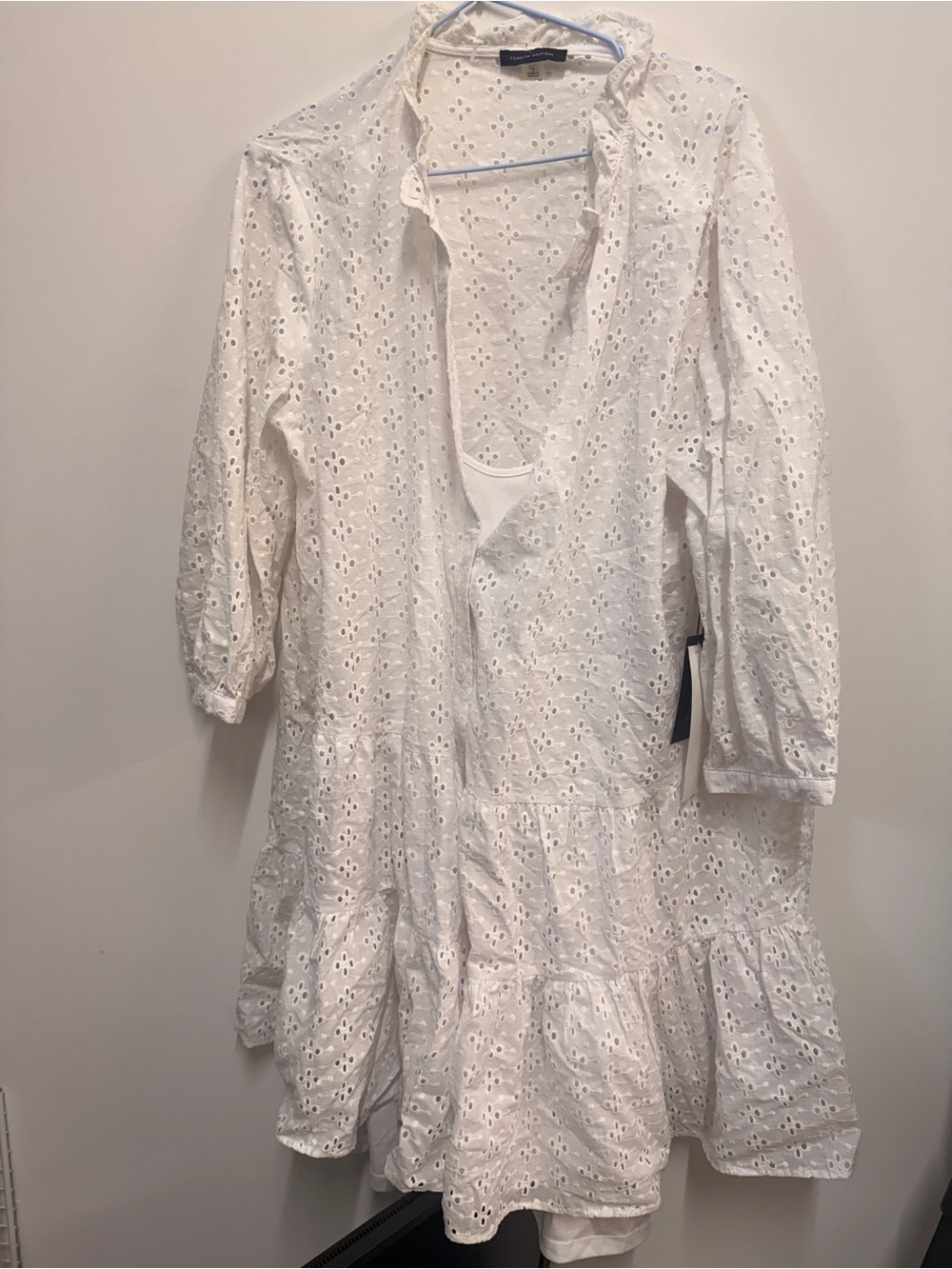 Tommy Hilfiger White Eyelet Tiered Midi Dress